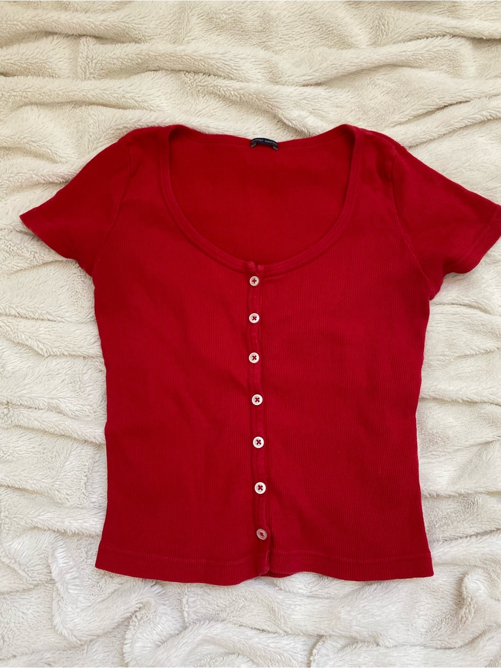 Brandy Melville red button-up ribbed tee Sz S